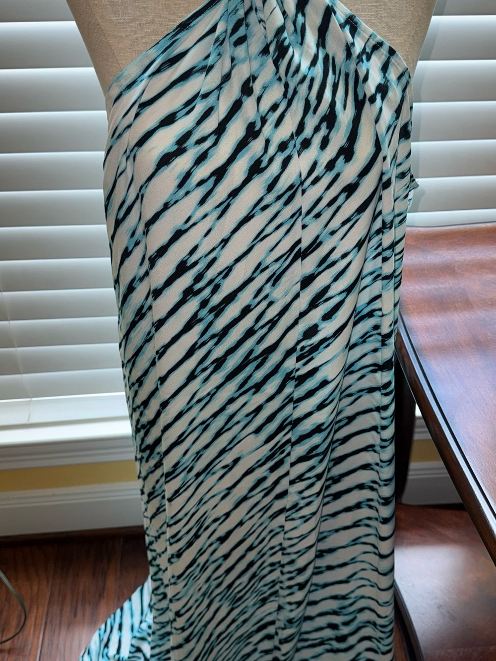 Worthington Blue and White Maxi Dress with Abstract Stripe Print